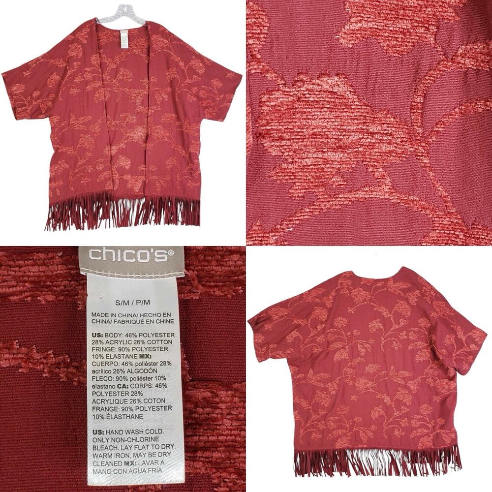 Chicos Wrap Kimono Jacket Size Small Medium Tapestry Island Village Fringe